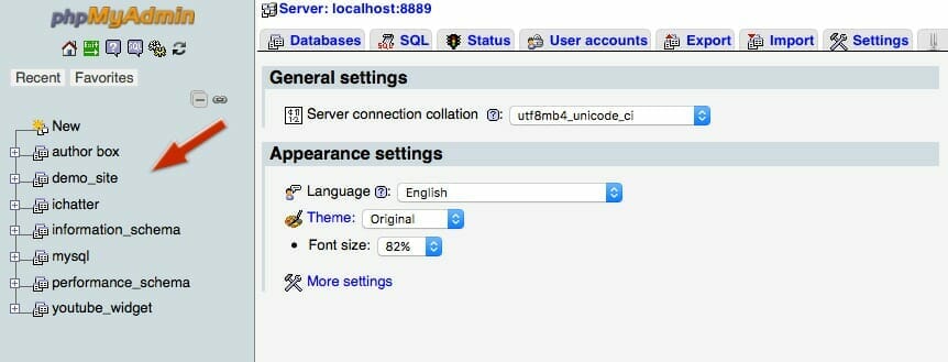 PHPMyAdmin Database Selection