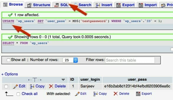 WordPress Admin Password Update