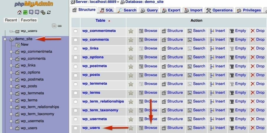 WordPress PHPMyAdmin Tables