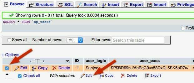 WordPress User Table Edit
