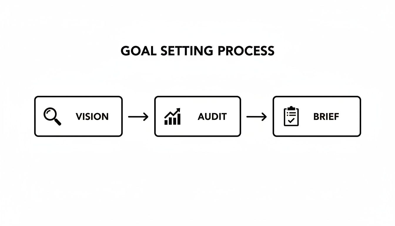 A diagram illustrating the goal setting process: Vision, Audit, and Brief, connected by arrows.