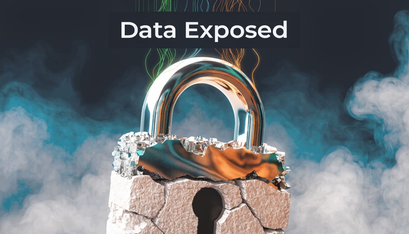 A conceptual digital illustration of a cracked padlock representing a data breach or cybersecurity incident.