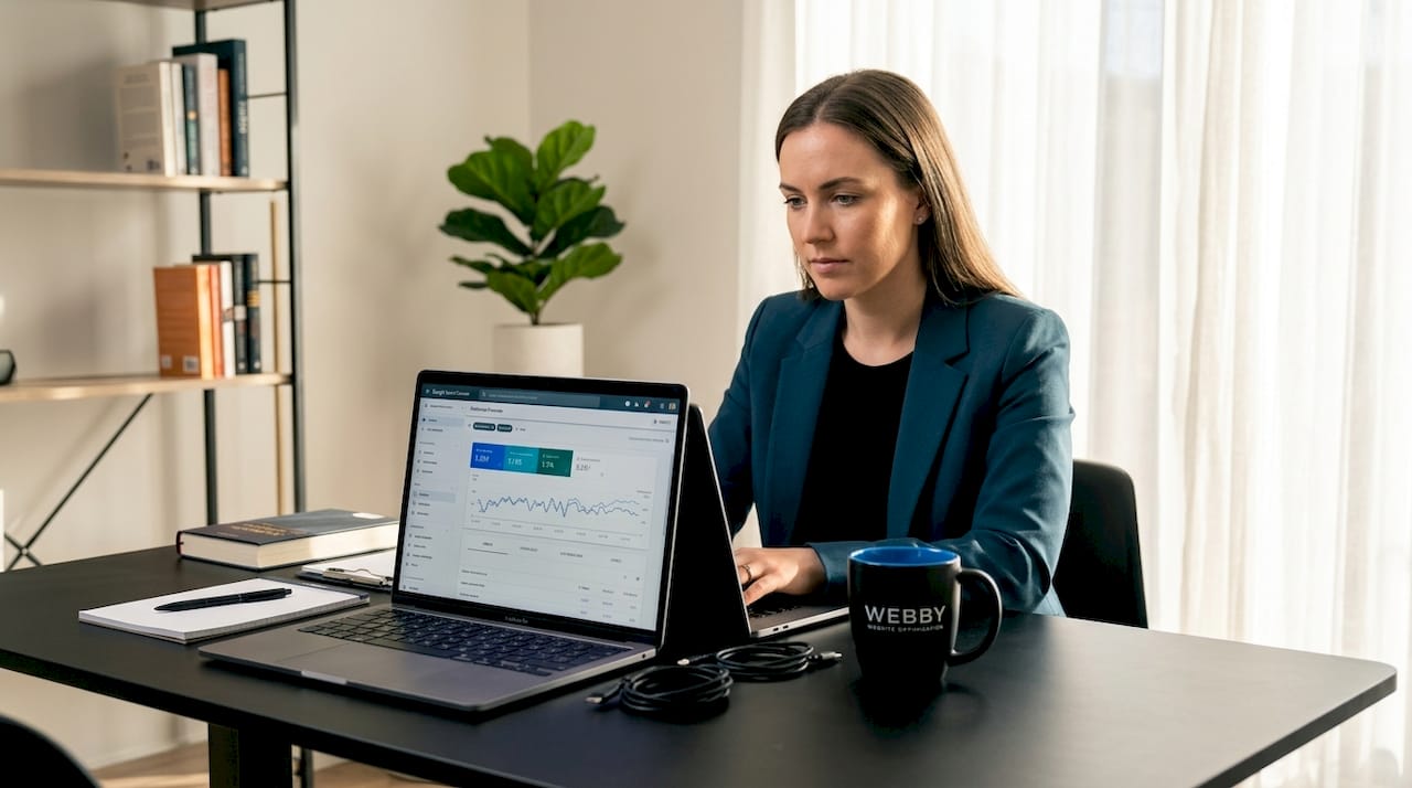 Professional reviewing Google index workflow at home desk
