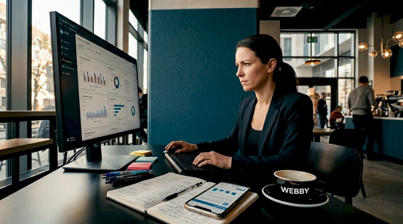 Marketer reviewing social media analytics