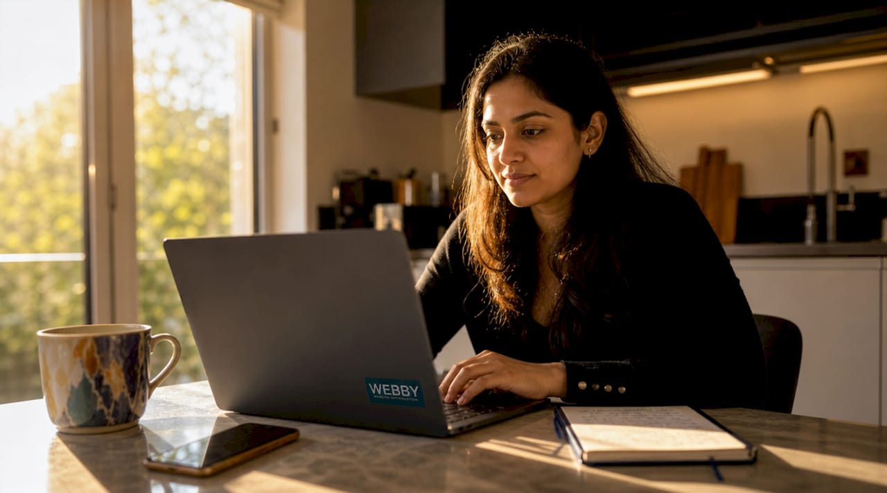 Woman setting up Google Business Profile on laptop