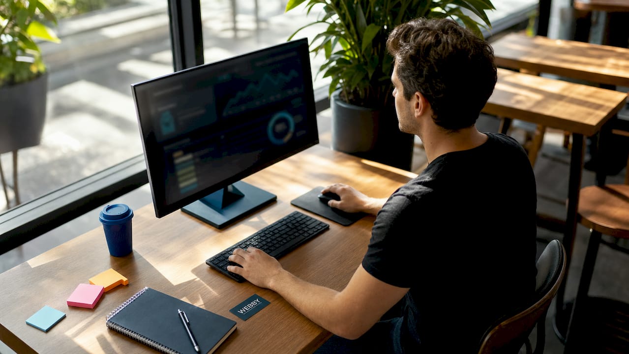 Man analyzing SEO user signals at desk
