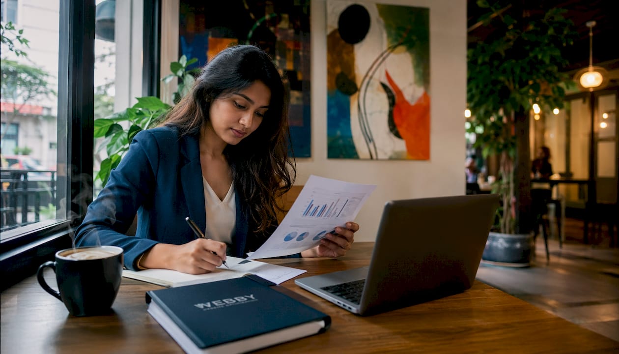 Woman working on service page optimization