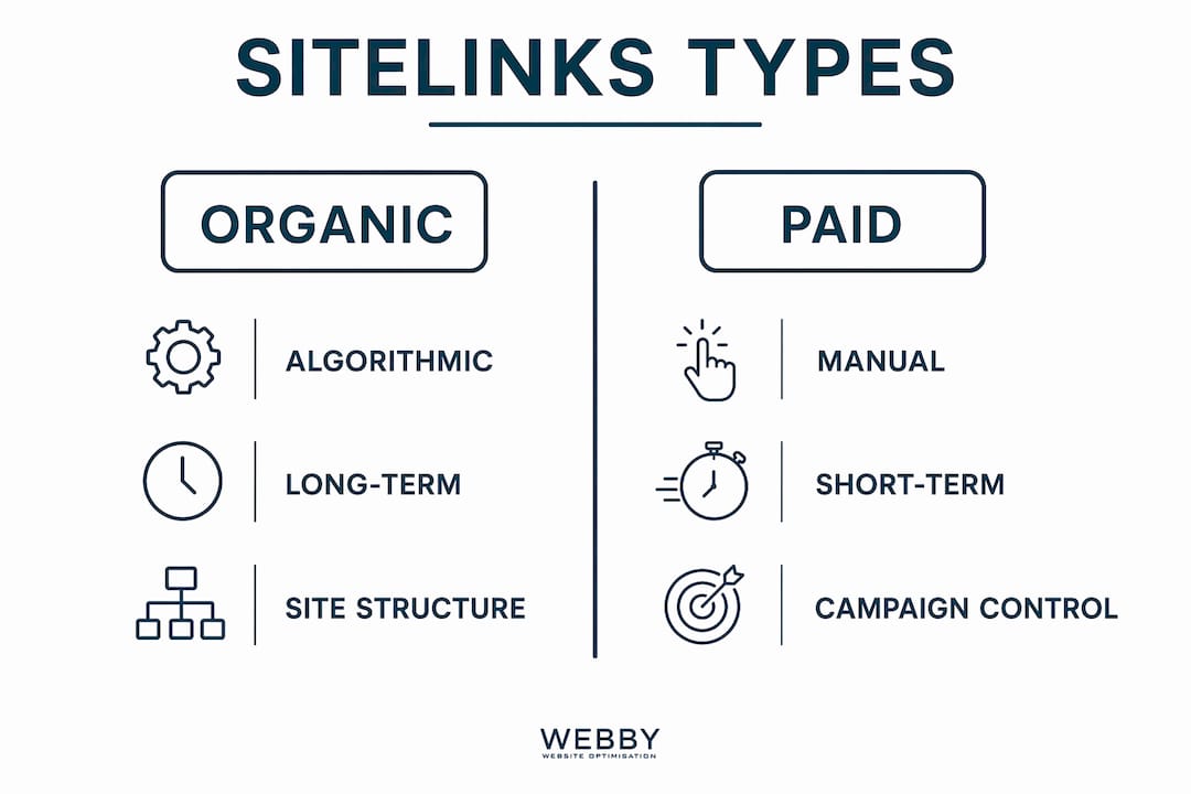 Infographic comparing organic and paid sitelinks