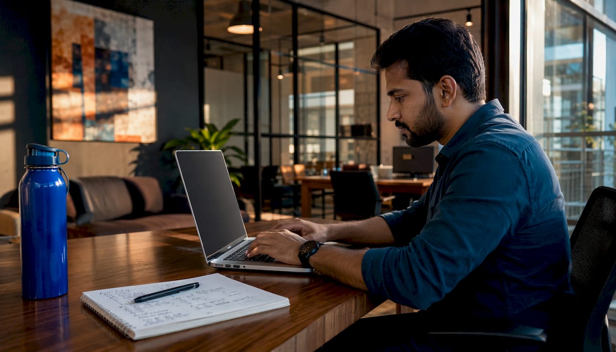 SEO specialist working on redirects at desk