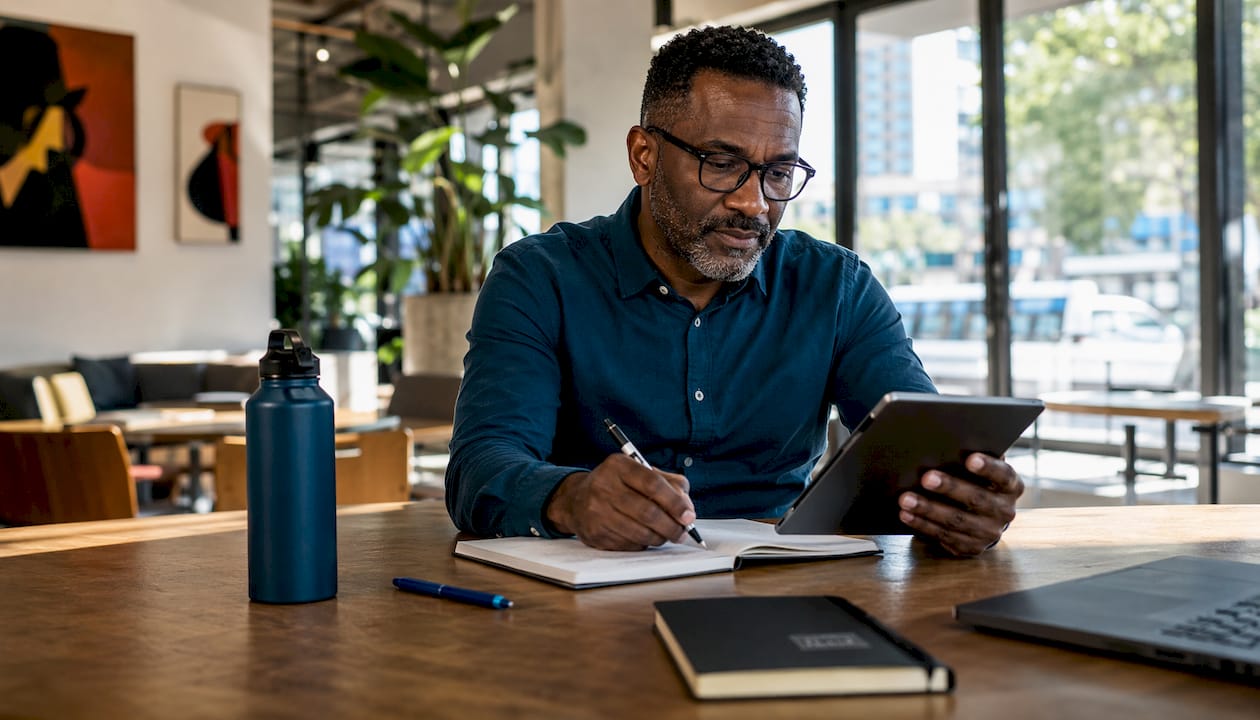 Man reviewing Google Search Console data on tablet