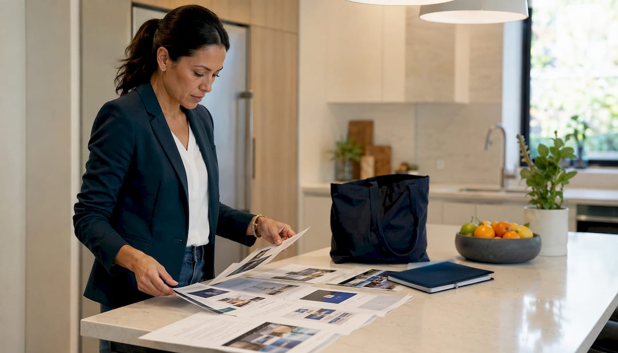 Woman organizing marketing strategy at home office desk