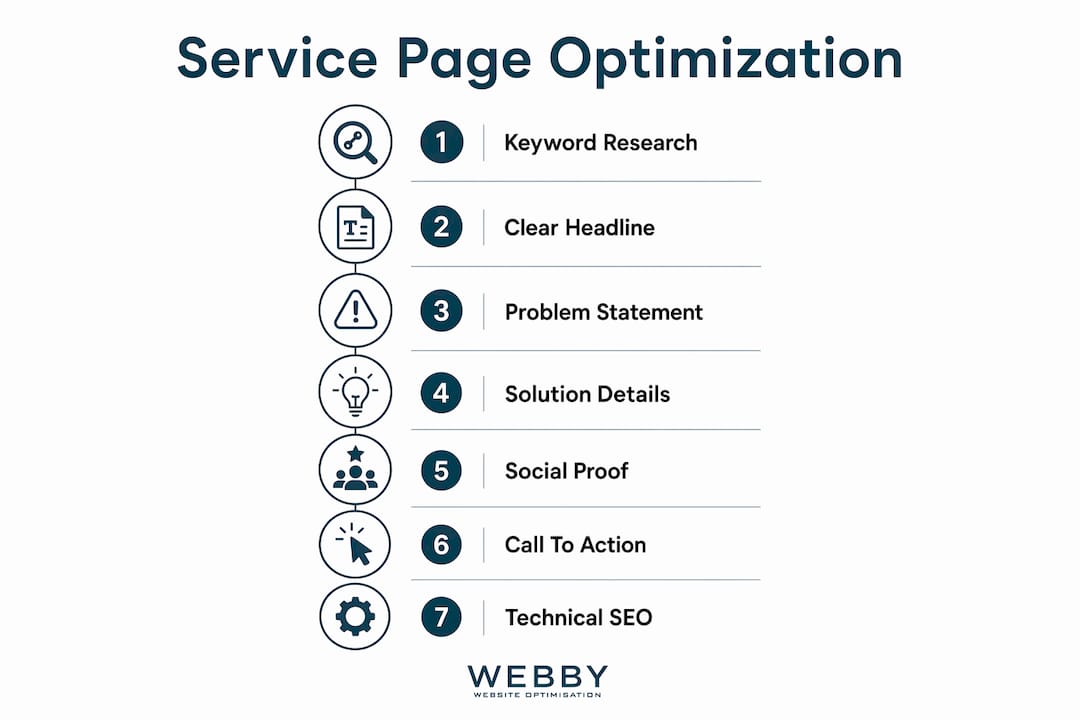 Infographic showing steps to optimize service page