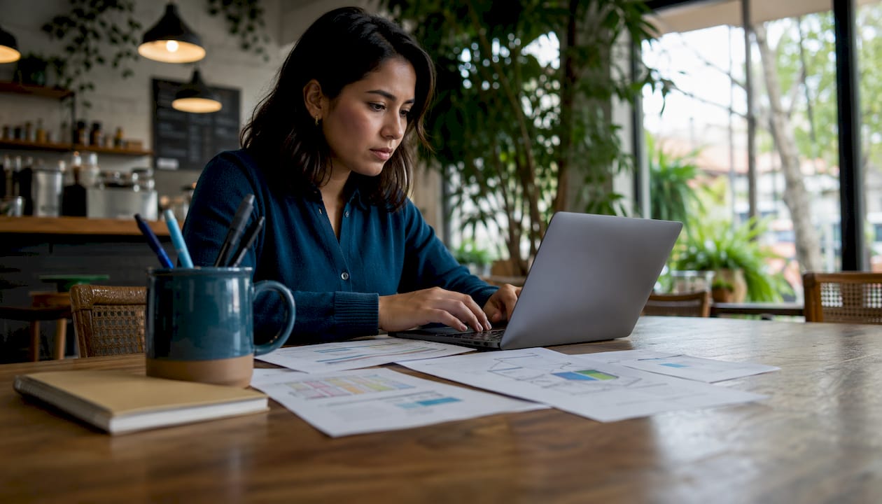 Woman analyzing SEO content freshness strategy