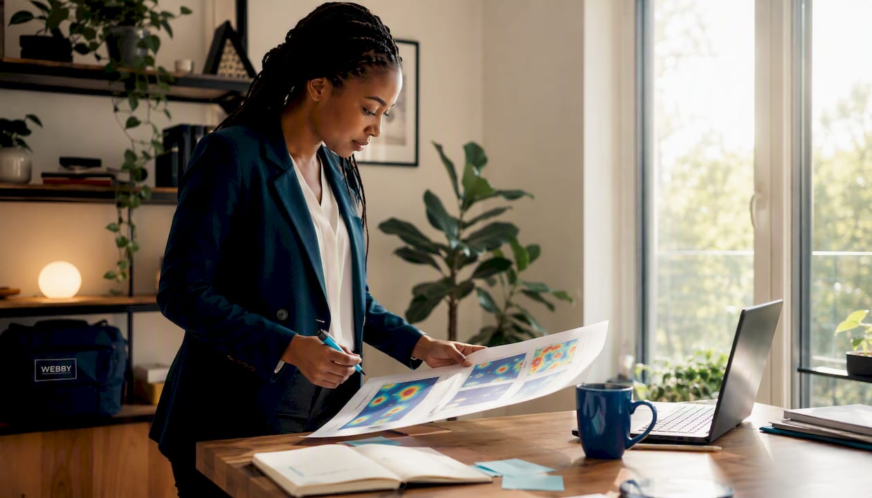 Marketer at desk reviewing website user data