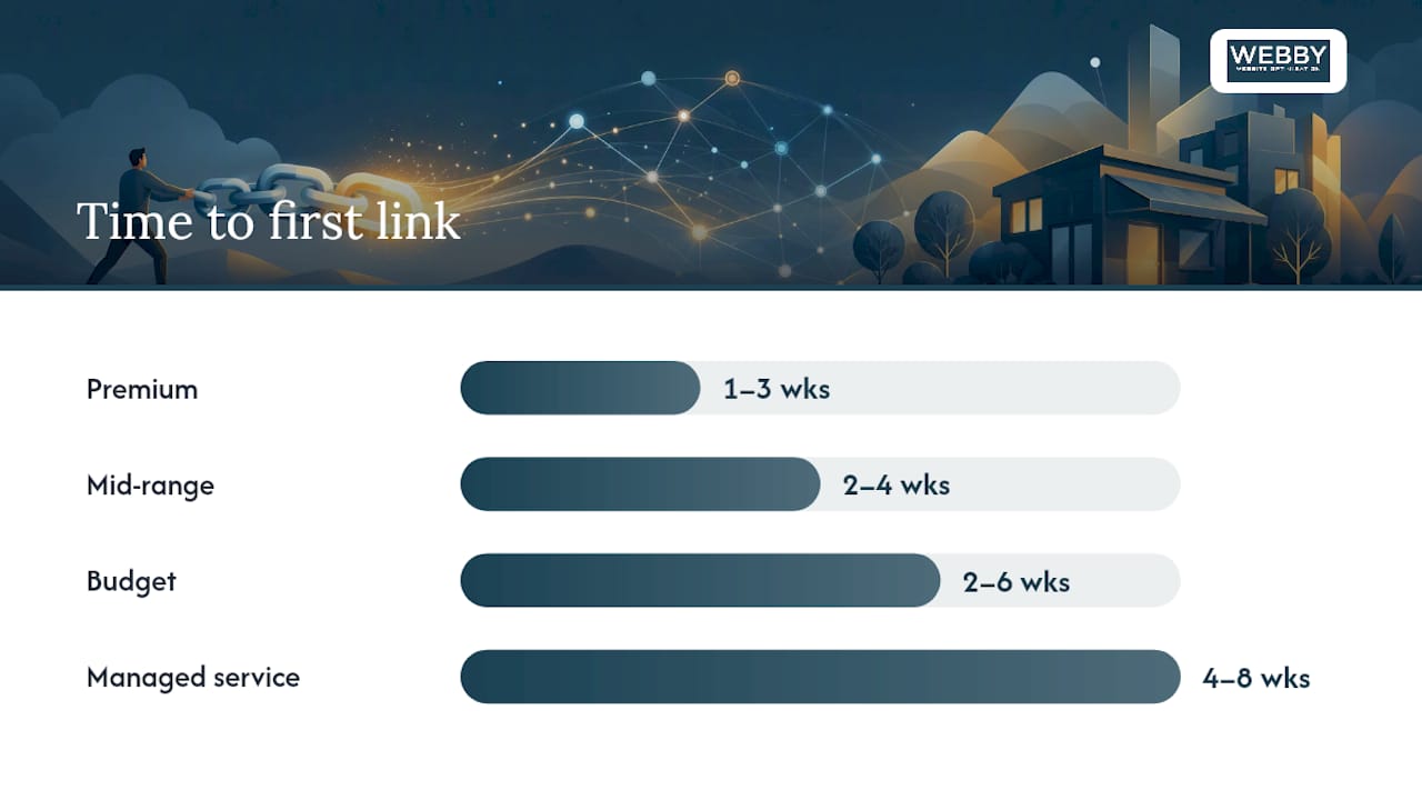 Backlink tools pricing and impact timeline diagram