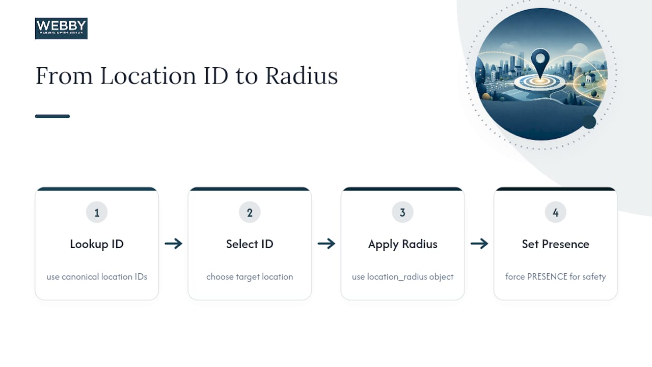 Diagram of Google Ads location ID and radius targeting