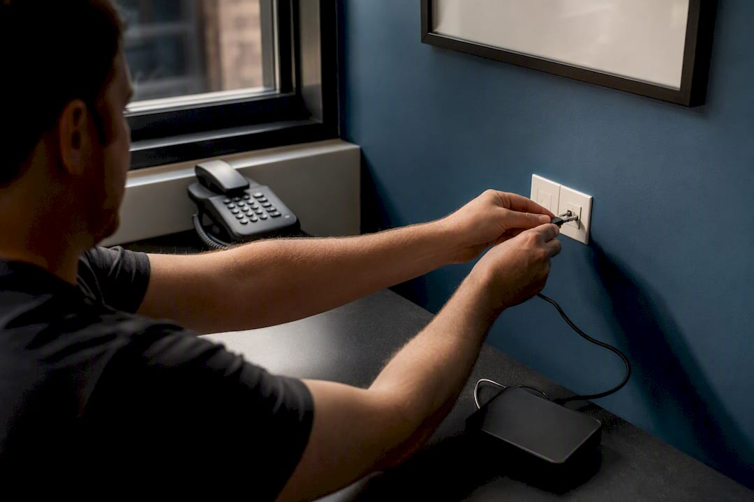 Hands connecting call forwarding device cable