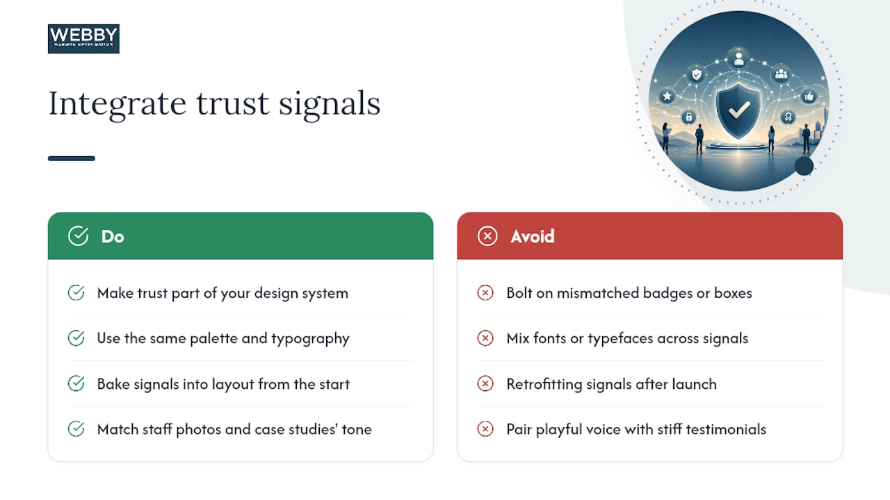 Diagram showing integration of technical fixes with design trust signals