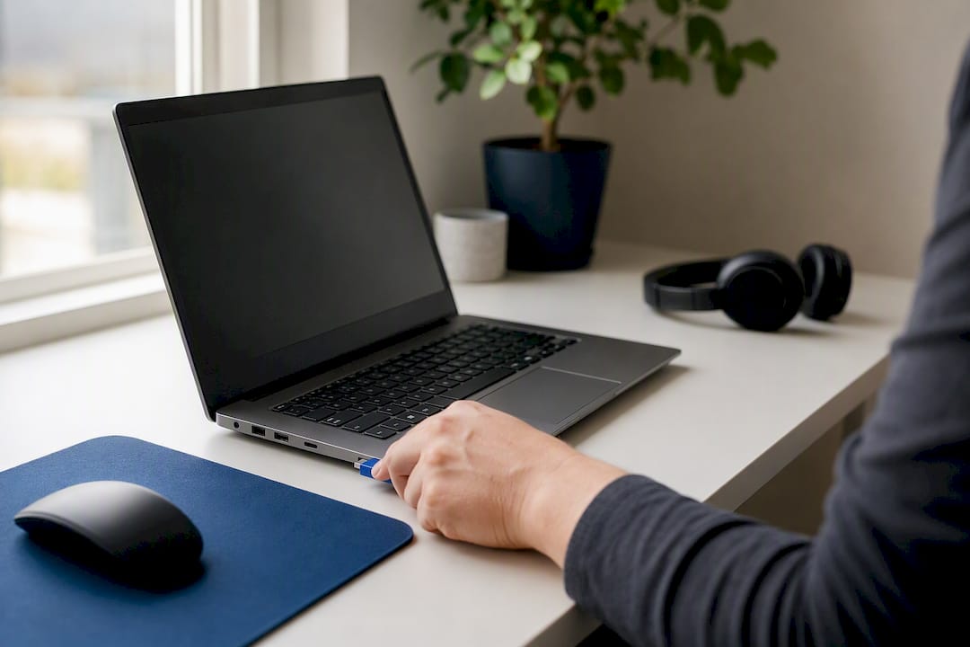 Hand inserting USB for citation management tool