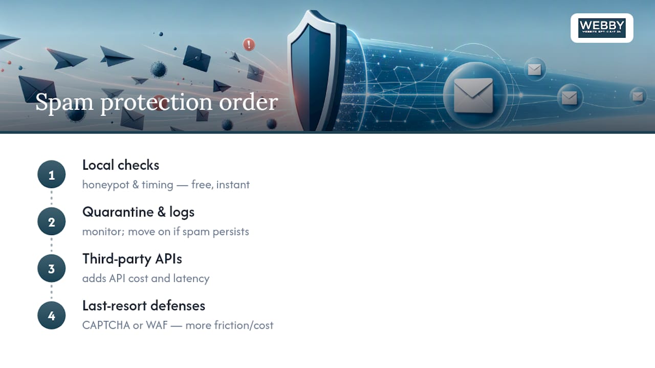 Layered WordPress spam protection sequence