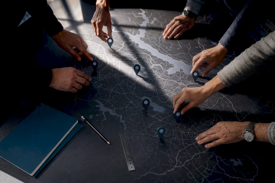 Location pilot markers arranged across regional map