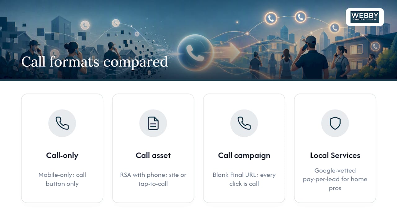 Four Google call advertising formats compared