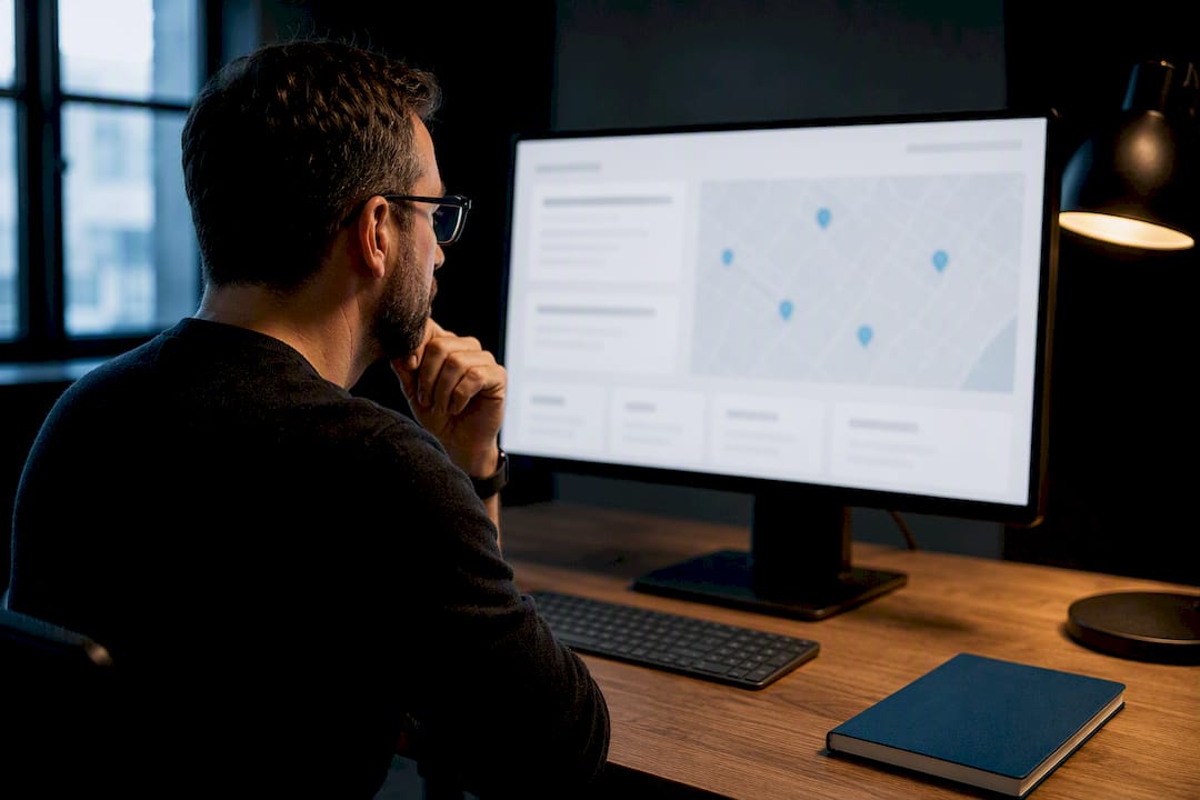 Specialist reviewing service area webpage