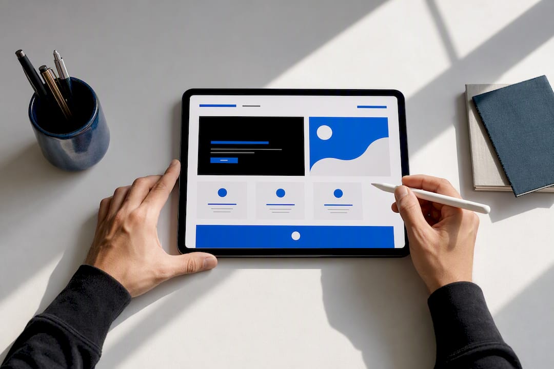Landing page wireframe on tablet