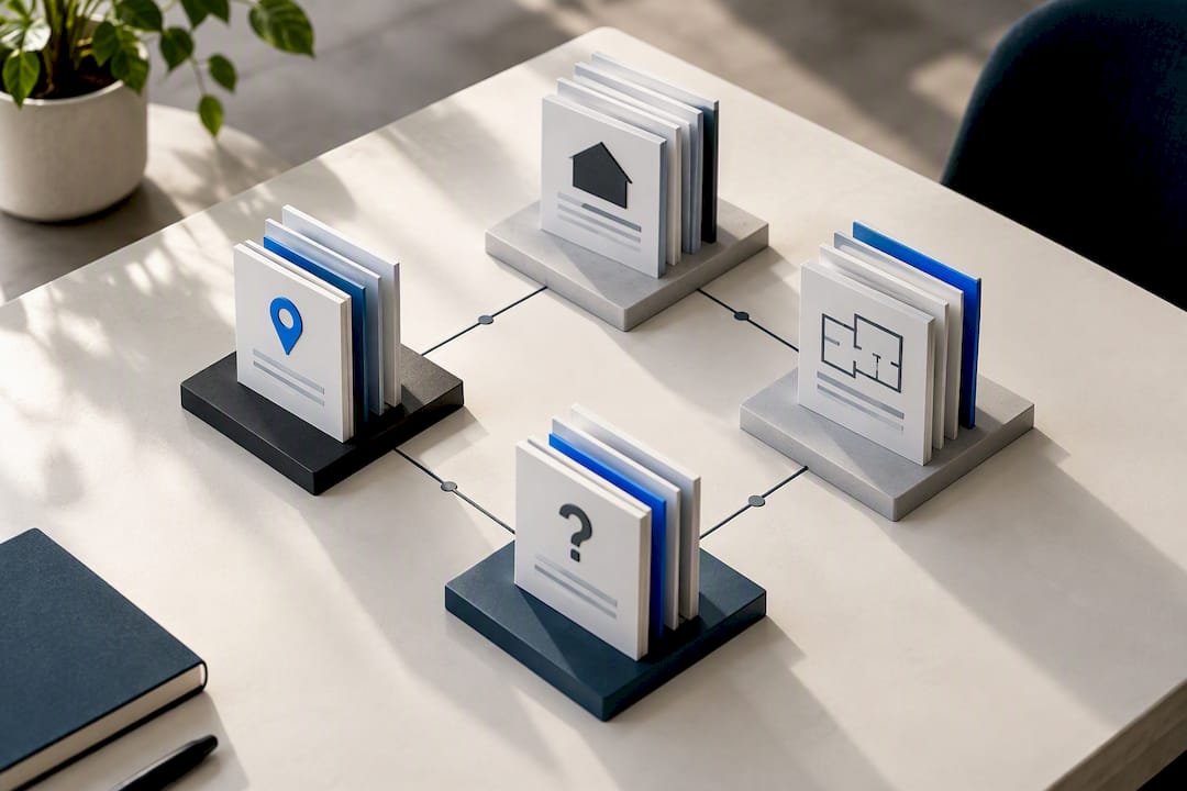 Four distinct page groups arranged by buyer intent