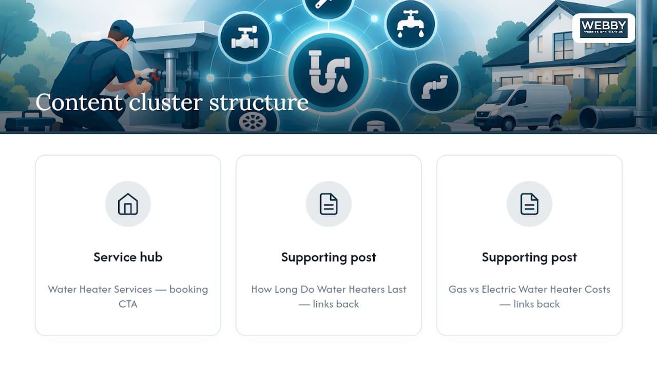 Content cluster linking plumbing service pages