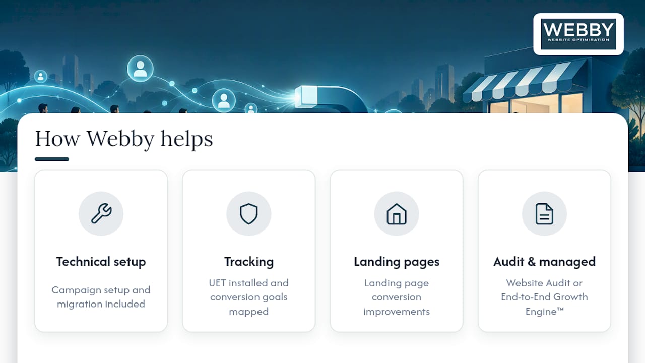 How Webby can help run or audit your Microsoft Ads test — overview diagram