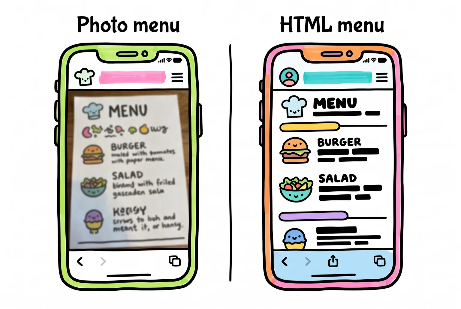One of these menus a customer can actually read on their phone, and it is not the one shot on a kitchen counter.