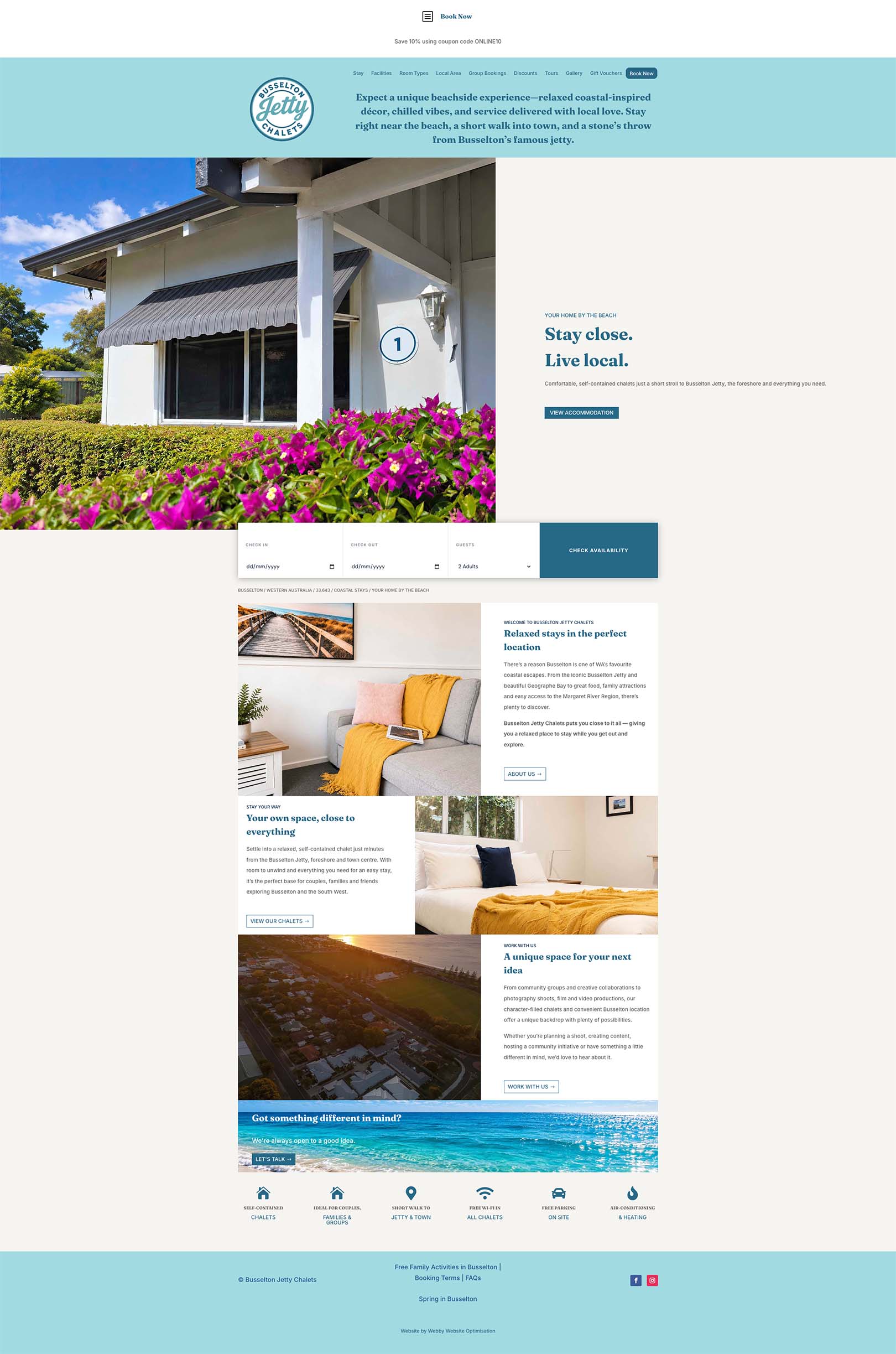 Busselton Jetty Chalets accommodation website design and development
