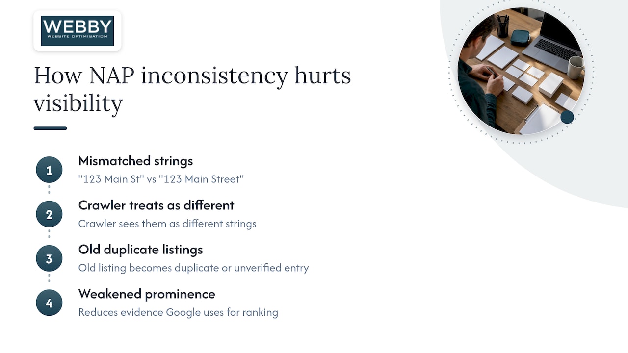 Why NAP consistency drives local search visibility — overview diagram