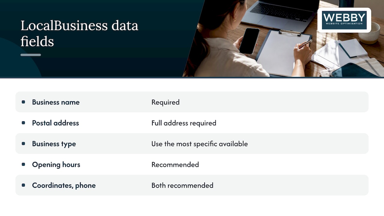 Key fields in LocalBusiness structured data